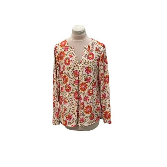 SIGRID OLSEN Signature Women's S Floral Yneck Viscose Blouse Flowy Career Office - Picture 1 of 6